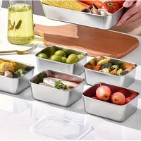 Ensemble de conteneurs de stockage des aliments en acier inoxydable, 5 pièces, boîtes à déjeuner hermétiques sans BPA pour la préparation des repas, le Camping et le bureau, lavables au lave-vaisselle 2