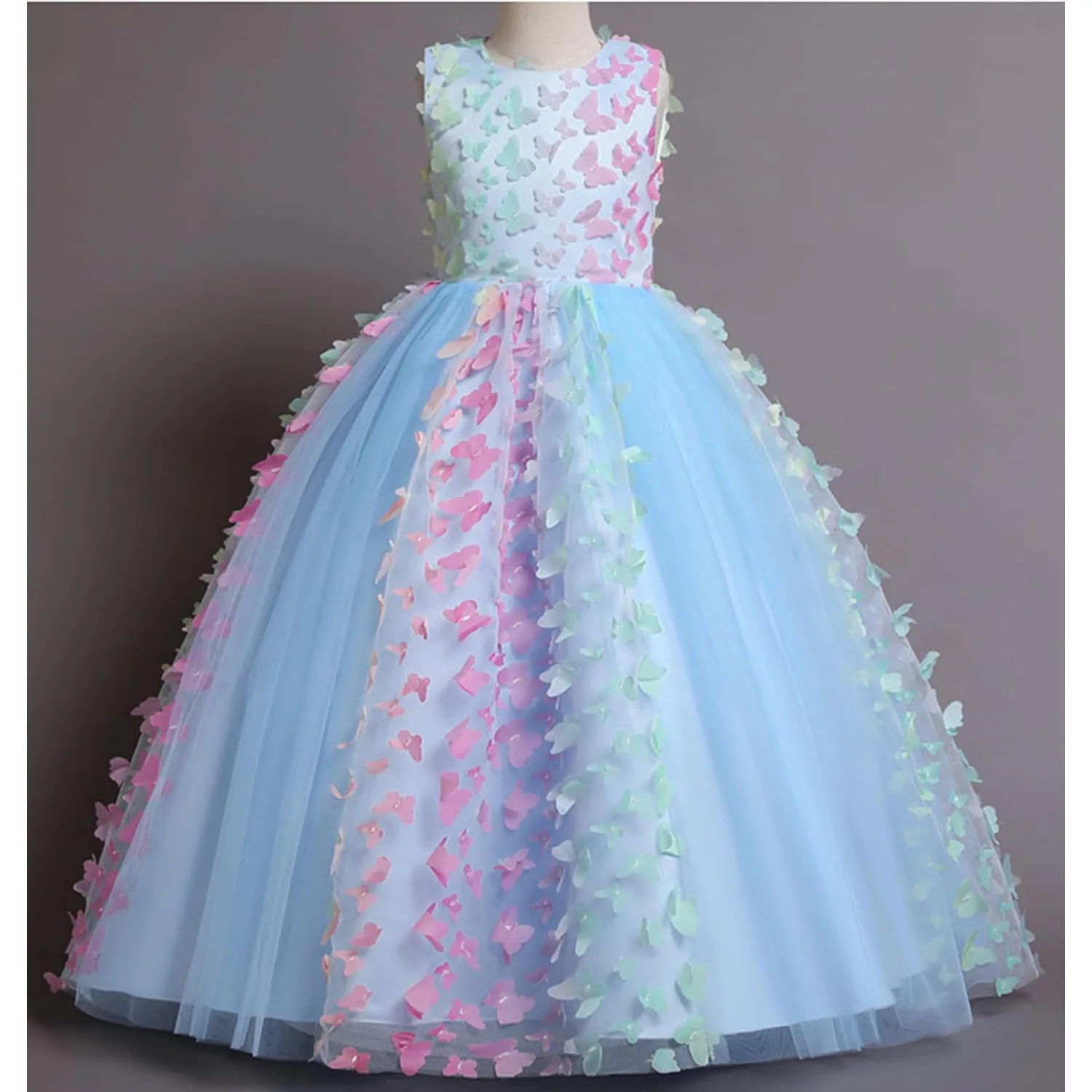 Stunning Little/Big Girls Butterfly Appliqued Flower Girl Birthday Party Pageant Formal Dress 4