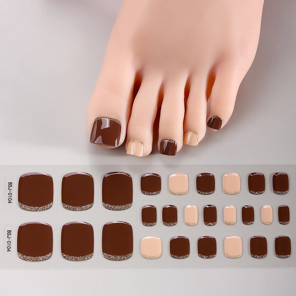 Nail Stickers 26Tips French Toe Gel Nail Stickers Wraps Solid Color Self-Adhesive