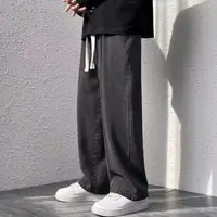 Dragging Streetwear Loose Jeans Men Korean Style Fashion Loose Straight Wide Leg Pant Men's Brand Clothing Black Light Blue Grey