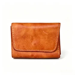 Vintage Handmade Genuine Cowhide Leather Compact Wallet and Card Holder (Brown)
