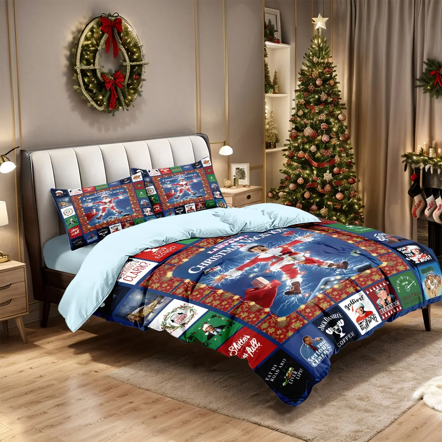3pcs funny Christmas splicing Prin Coreless quilt Set Multi Size Bedroom Dormitory Soft  Comfortable Machine Washable