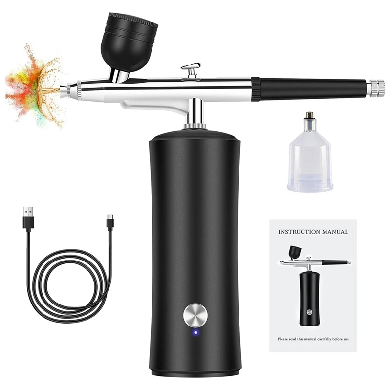 

Airbrush Kit With Compressor, Auto Handheld Airbrush Gun With 0.3Mm Tip, Rechargeable, Portable Air Brushes Easy Install