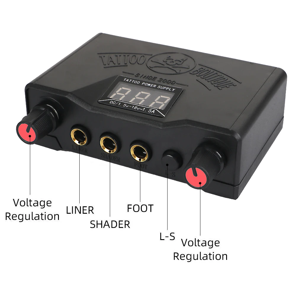 Tattoo Power Supply Set Kits Adjustment Voltage 0-18 With Tattoo Foot Pedal Switch Clip Cord Supplies tattoo power supply