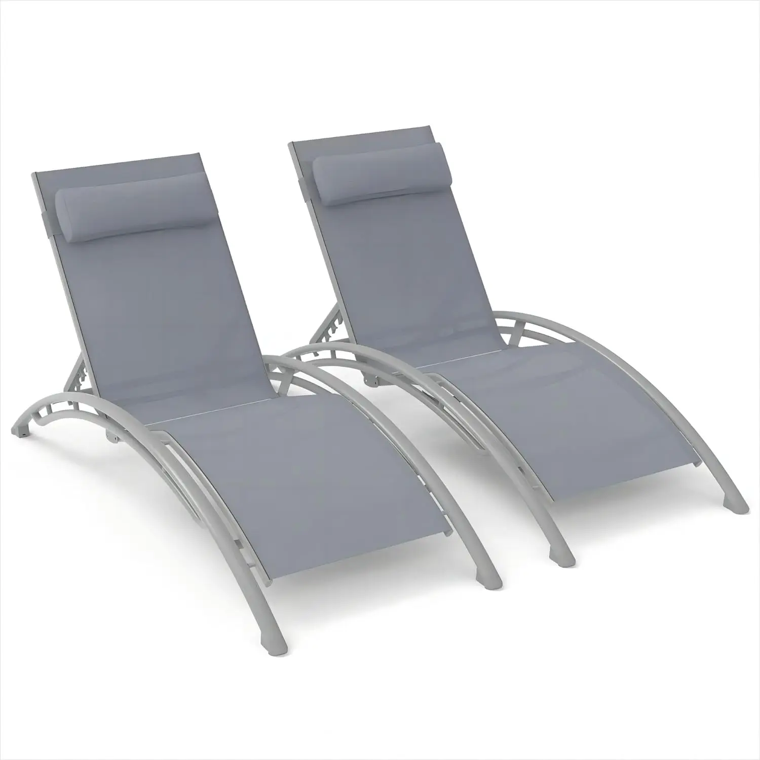 

Outdoor Chaise Lounge Set of 2, Aluminium Frame Patio Recliner Chairs with Adjustable Backrest and Removable Pillow