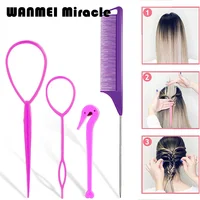 4 pièces outil de tressage français boucle coiffure bandes de cheveux élastiques queue de Rat peigne femmes filles coiffure tresses outil boucle cadeaux 1