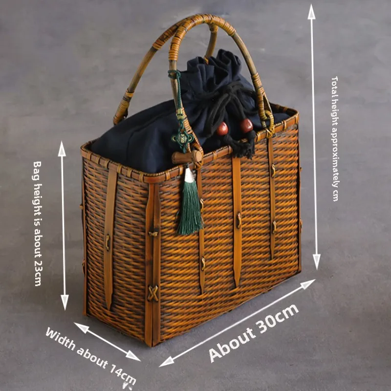 Japanese Bamboo Weaving String Bag Making Old Storage Bags Tea Set Storage Suitcase Case Convenient Handle Organizer Bag 6