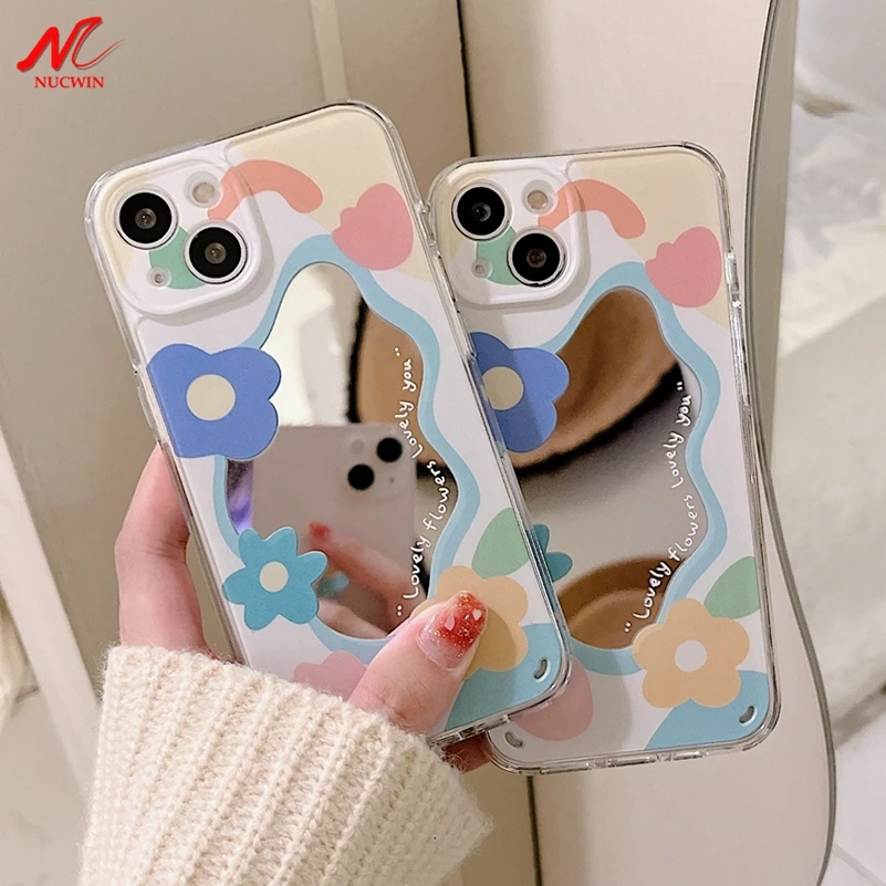 Fashion Flower Makeup Mirror Phone Case for iPhone 13 11 12 14 Pro Max