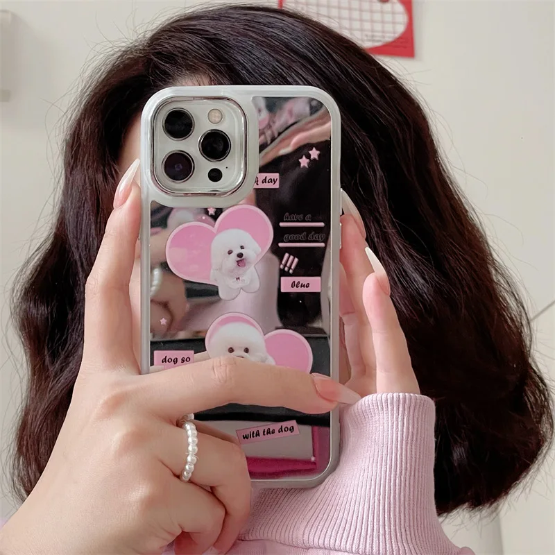 

Mirror Flour Love Two Little Dogs Phone Case For iphone 14 13 12 11 Pro Max X XR XSMAX 7 8 Plus SE TPU Case Cover new products