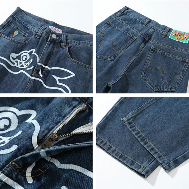 2024 Ropa Y2K Fashion Flying Dog Print Cowboy Baggy Jeans Pants For Men Clothes Streetwear Gothic Denim Trousers Pantalon Homme 6