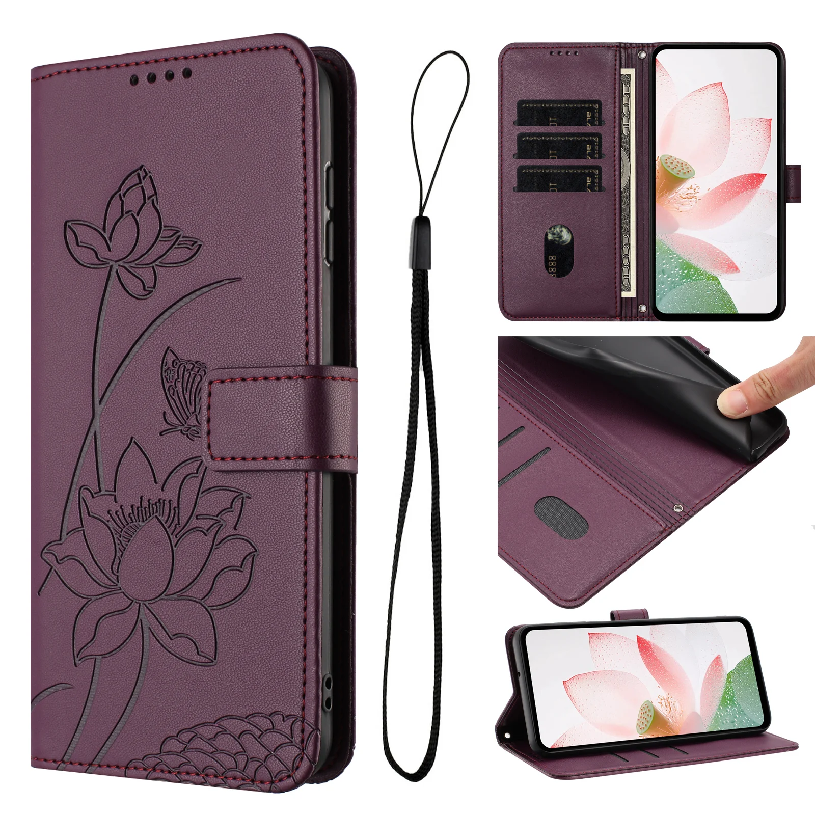 Luxury Leather Magnetic Flip Wallet Phone Case with Lanyard Holder