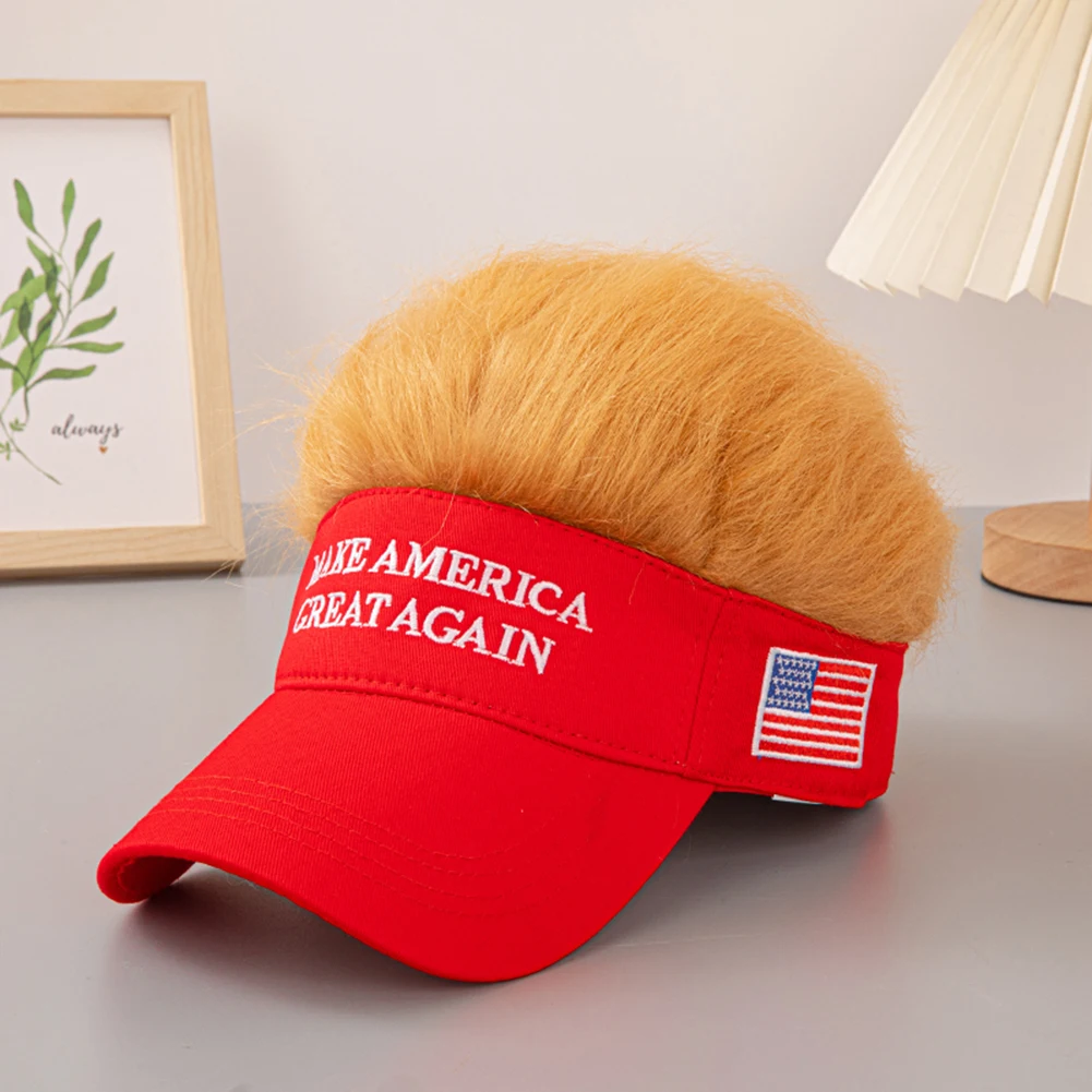 Trump 2024 Wig Hat Baseball Cap Make America Great Again Slogan Embroidered Hat Support Donald Trump President Hat with Hair 2