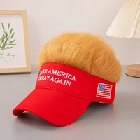 Trump 2024 Wig Hat Baseball Cap Make America Great Again Slogan Embroidered Hat Support Donald Trump President Hat with Hair 2