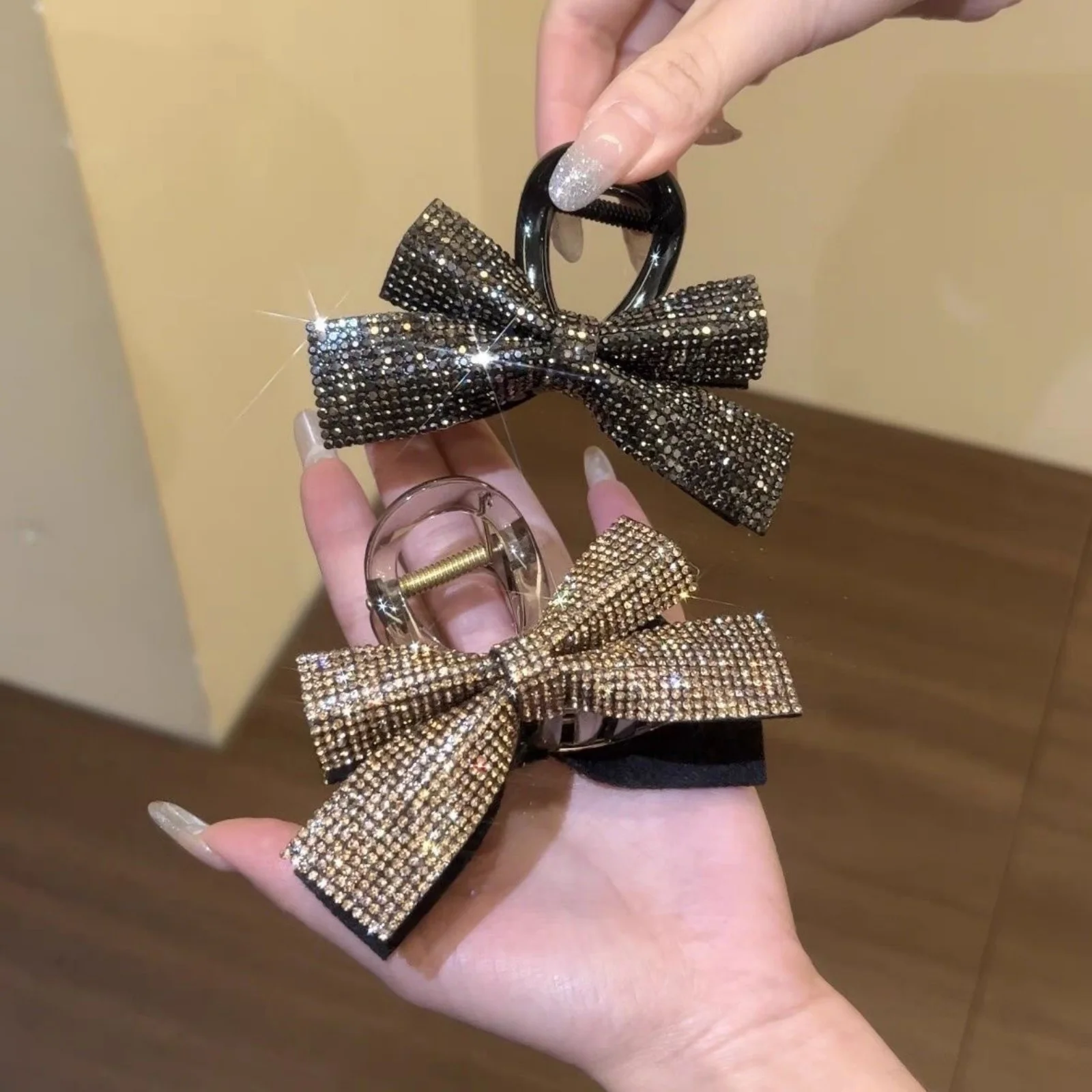 1PC Rhinestone Bow Hair Claws, Sparkly Crystal Hair Clips Set, Elegant Hair Accessories For Women, Glamorous Updo Hair Decor