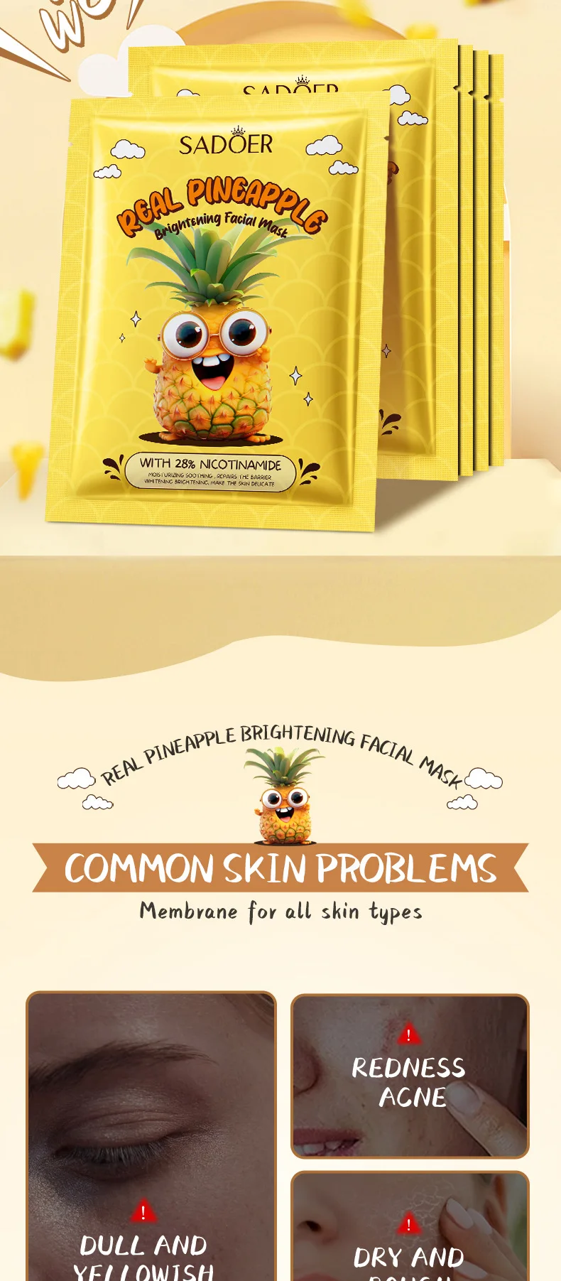 Description Picture 3 of item8pcs SADOER Fresh Fruits Face Mask Anti Wrinkle skincare Moisturizing Brightening Firming Hydrating Facial Masks Skin Care