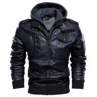 Man Winter Thick Warm Vintage Hooded Collar Club Bomber Leather Coats chaqueta Motorcycle Jacket Men Casual PU Leather Jackets 1