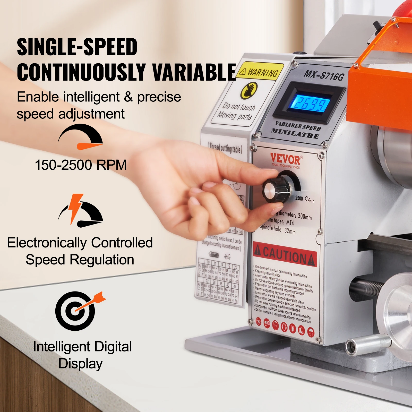 VEVOR Brushless Mini Metal Lathe Machine 7''x16'' / 180mm*400mm 800W Digital Display Continuously Variable Metalworking Turning metal lathe machine
