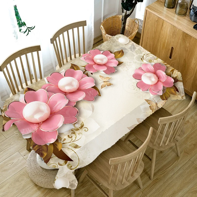 

Pink Floral Rectangular Waterproof and Stain Resistant Tablecloth Wedding Party Dinner Decor Kitchen Accessories Holiday Decor