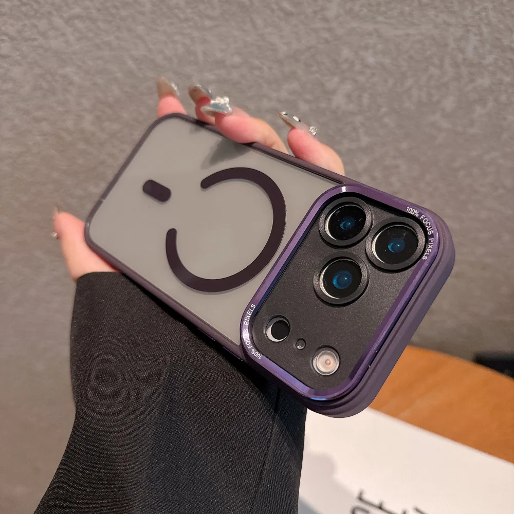 Enhanced Shockproof Color Case with Magsafe Compatibility - Rugged Clear Metal Armor Cover