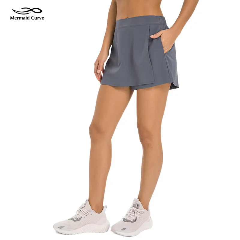 Mermaid Curve Moisture Absorption Row Sweat Tennis Shorts Cool Quick Dry Sports Pantdress Multi-pocket Anti-slip Running Shorts