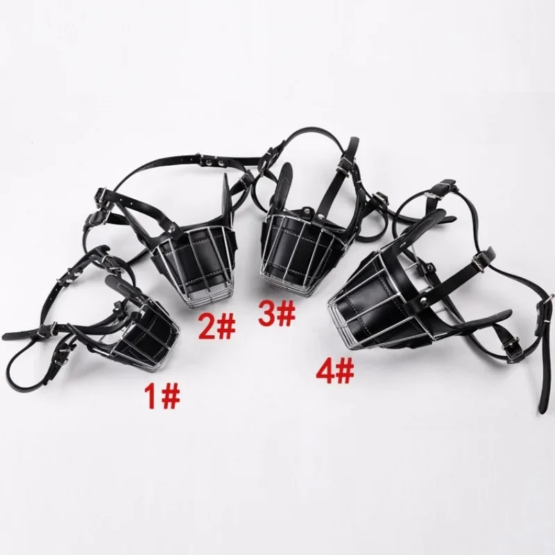 Pet Dog Adjustable Anti-Bite Metal Muzzle Breathable Leather Metal Basket Large Dog Mask Mouth Cover German Shepherd Pet Muzzle