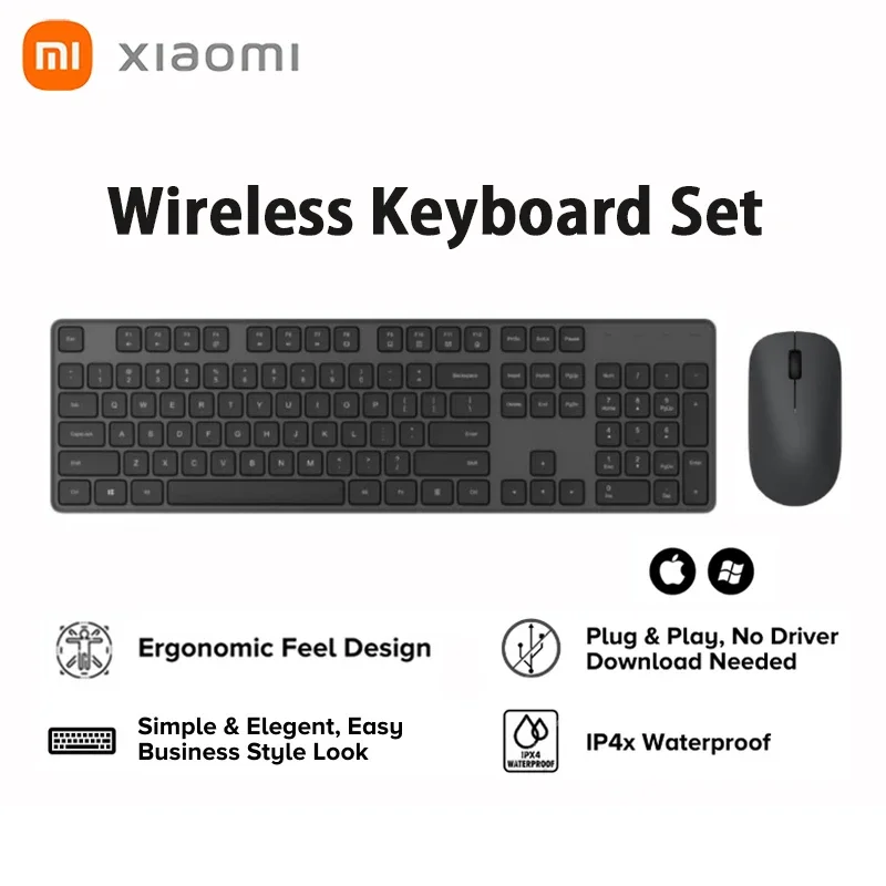 

Xiaomi Wireless Keyboard Mouse Set 2.4GHz 104 Keys Windows/Mac Multimedia Full-size Keyboard Mouse Mice Combo Bundles