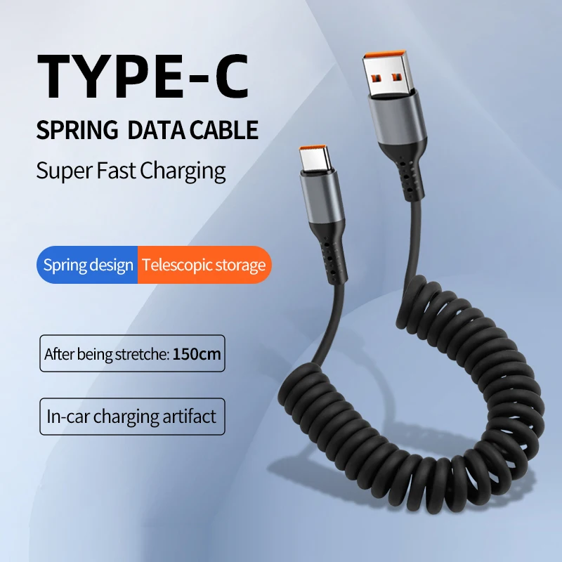 Fast Charging Coiled USB C Cable - Retractable Data and Charge Cord
