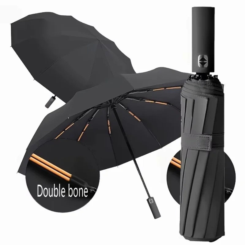 Umbrella Fully Automatic 2-in-1 Sun&Rain Umbrella Reinforced Folding Wind-Resistant Black Glue Coated Anti-UV Sunscreen Umbrella