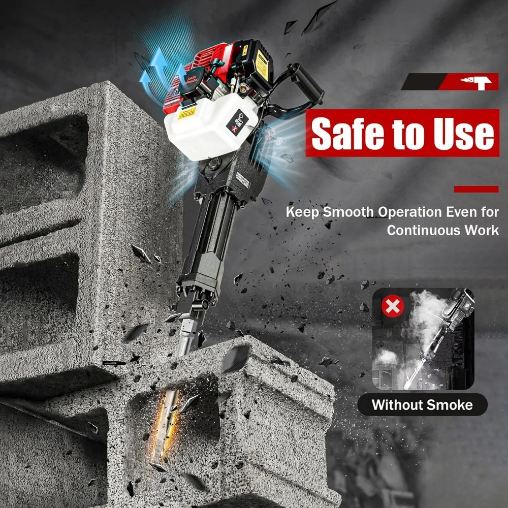 2.5 HP Professional Petrol Demolition Hammer 2 Stroke Mortising Hammer Chisel Hammer with Drill Set Impact Frequency 1500 Bpm 3