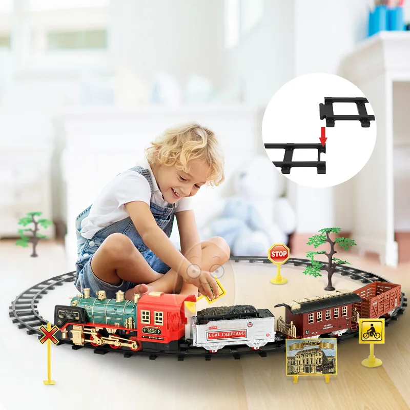 Remote Control Track Train Car Classical Simulation Water Steam Electric Railway Set Christmas Gift Educational Toy For Children 2