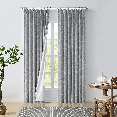 

Pinch Pleated Full Blackout Curtains Linen Blended Room Darkening Window Treatment Panel 84 Inch for Living Room Bedroom Thermal