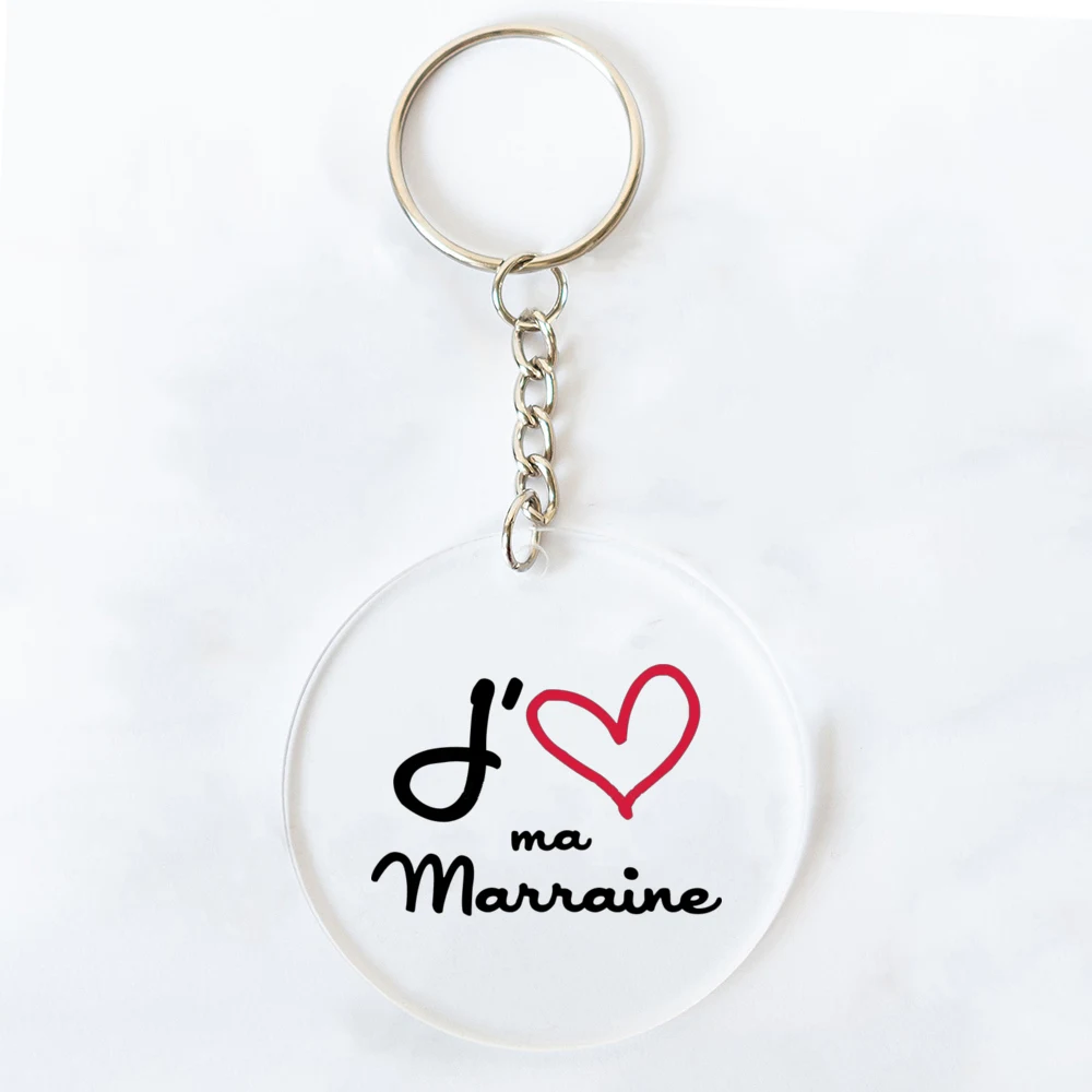 Best Godmother In World Print Keychain Circle Monogram Acrylic Keyring Fashion Key Chain Festive Birthday Gifts for Marraine