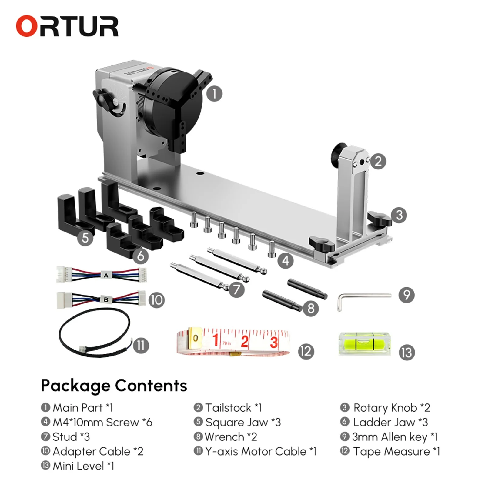 ORTUR (YRC1.0) CNC 회전 롤러, 척 포함, 360 회전 180, 수평 플립 앵글 베이스, 모든 레이저 조각기 기계 
