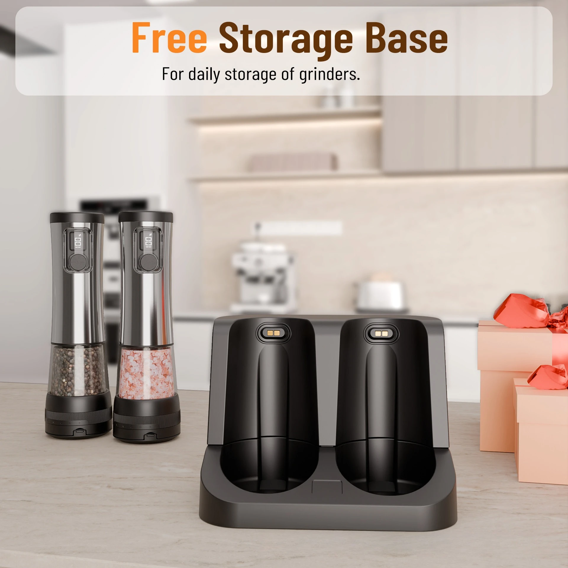 Electric Automatic Salt & Pepper Grinder Set – Rechargeable Base, LED Indicator & Adjustable Coarseness 6