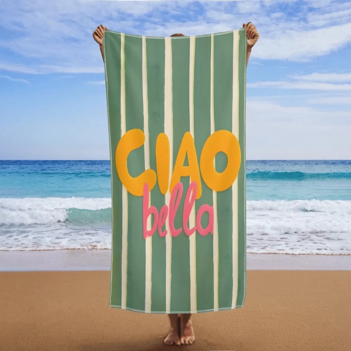 이탈리아 CIAO BELLA 프린트 비치 타월, 해변 사진 촬영을 위한 부드럽..