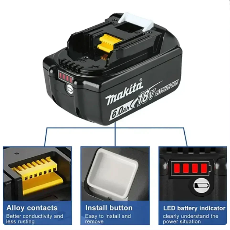 Power Tool Battery Rechargeable Lithium Batteries Original Makita 6Ah/5Ah/3Ah for Makita 18V Battery BL1830B BL1850B BL1850 BL1840 BL1860 BL1815 Replacement Lithium Battery