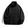 Men's Casual Busin Jaet Stand Collar Loose Fit Tee-Proof Polyester Fiber ort Sle Zipper Closure Pure Color Large Size