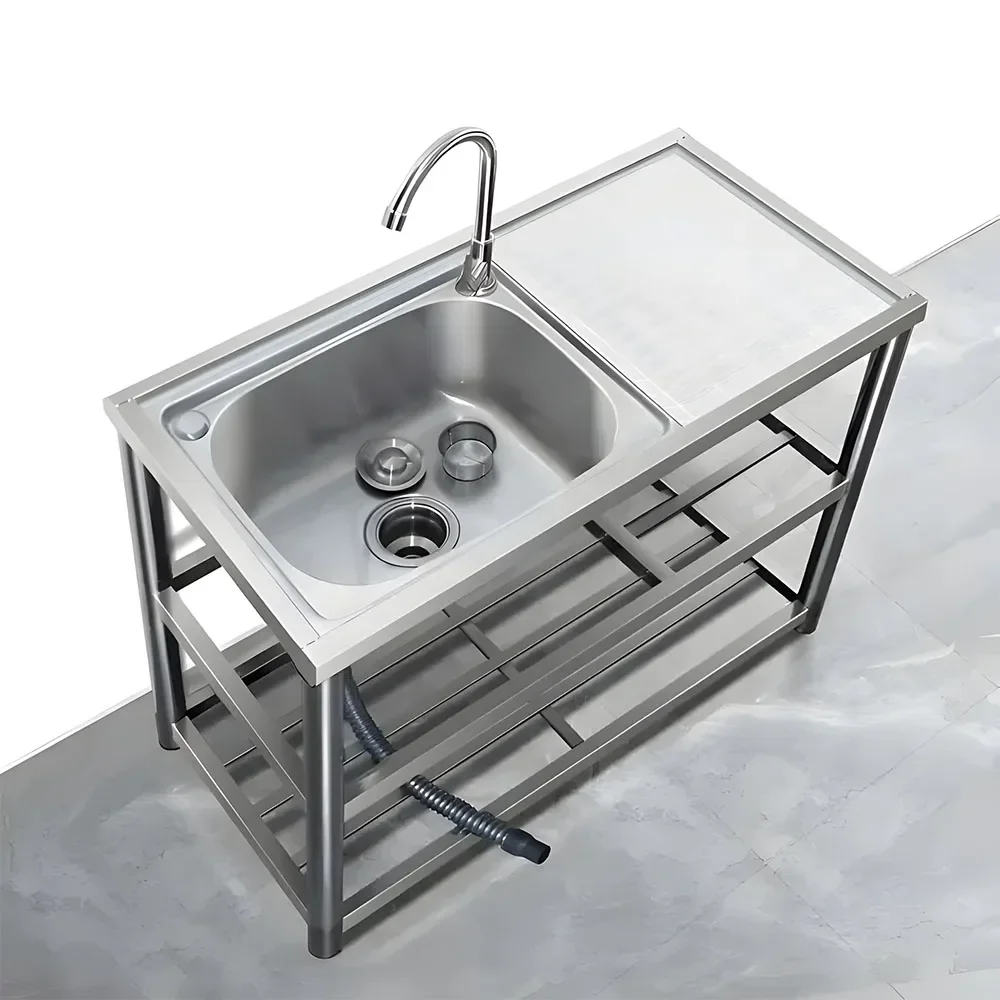 Luxury Fabricated Outdoor Free Standing Whole Body Stainless Steel 304 Kitchen Sink Wash Basin and Platform with Bracket