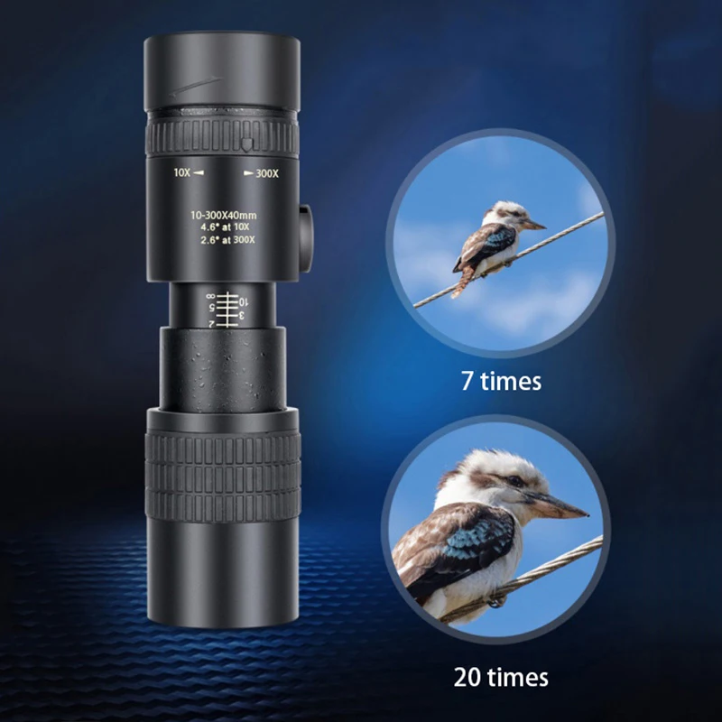 10-300x40 줌 전문 망원경 단안경 HD 휴대용 강력 장거리 단안경 사냥 하이킹 캠핑 여행 스포츠용