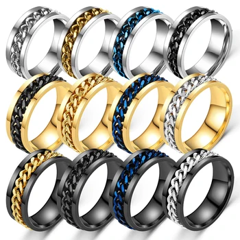 Anello antistress per catena girevole in acciaio inossidabile Fidget Spinner in metallo Anello a fascia da uomo Gioielli Anelli De Hombres