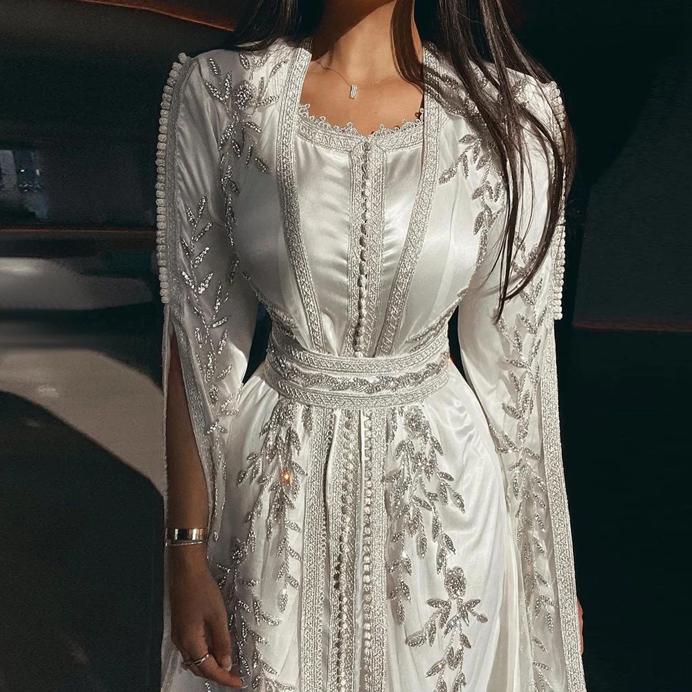 Sharon Said Luxury Dubai Moroccan Kaftan Ivory Evening Dress Long Sleeve Muslim Arabic Formal Dress Party Gowns SS439 Customized 1