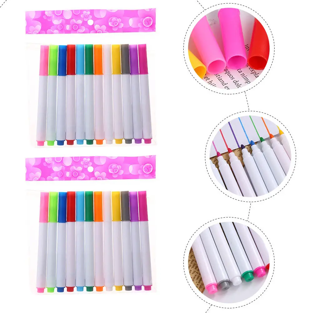 24Pcs 경량 휴대용 지울 수있는 칠판 펜 학생 교사를위한 안전한 무독성 형광 화이트 보드 마커 유리