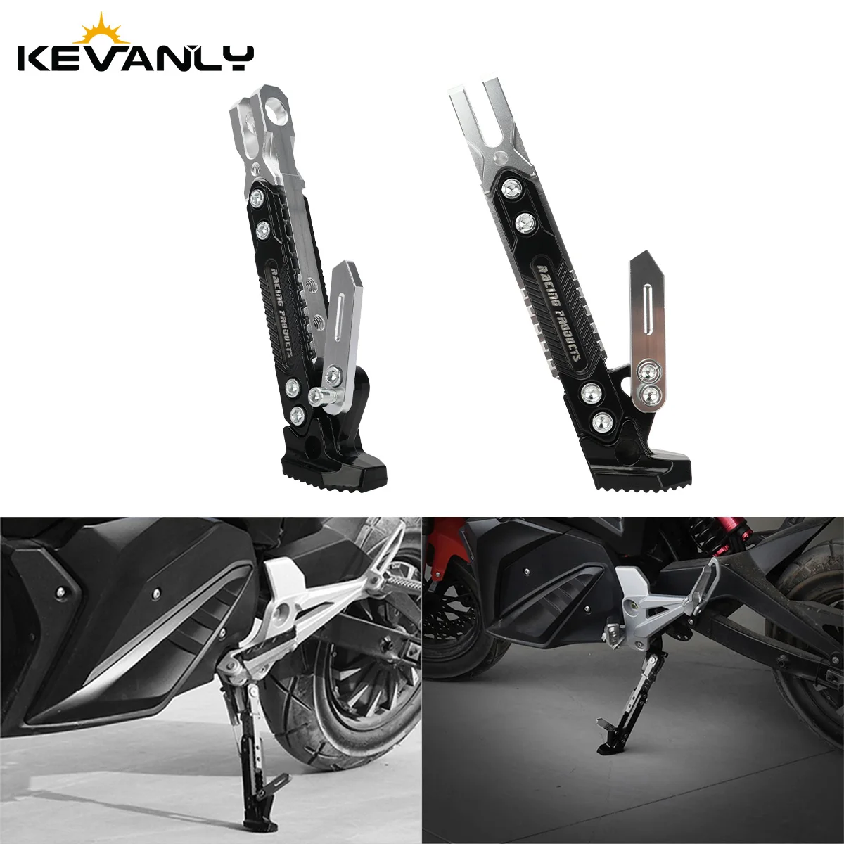 1x Motorcycle CNC Adjustable Kickstand Foot Side Stand Electric Motorbike Accessories Kick Stand Parking Bracket