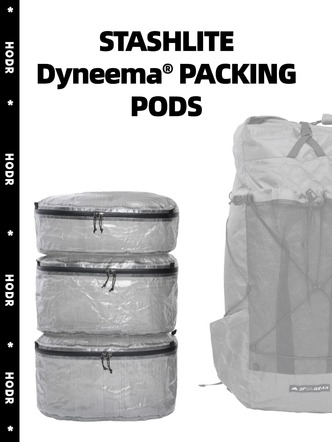 Dyneema DCF 1.6oz packing pods front view with rectangular shape