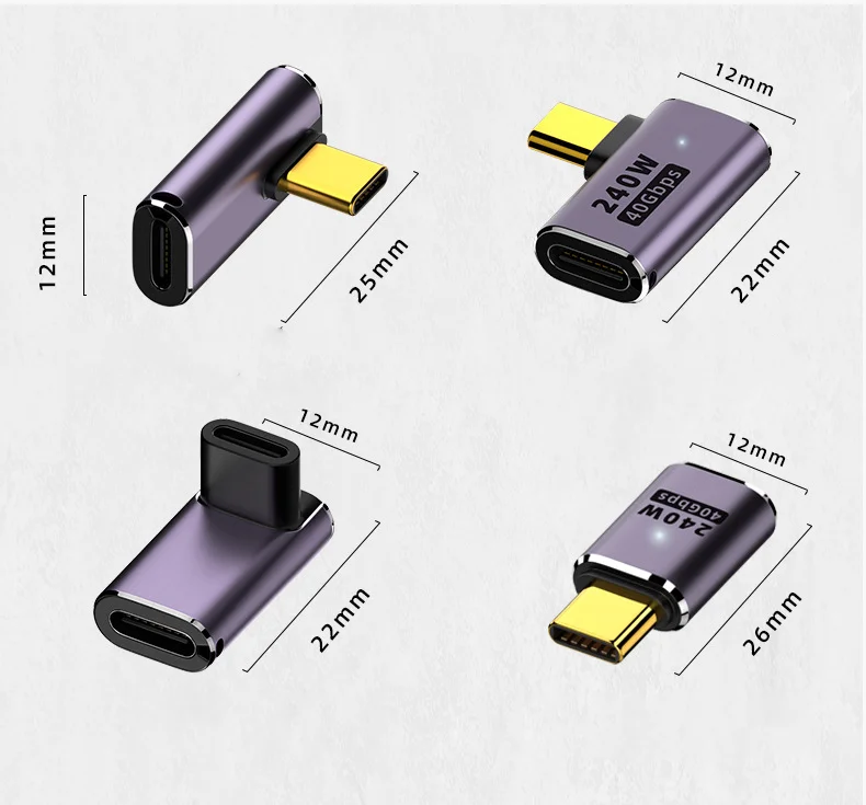 USB4.0 40Gbps U-förmiger Gerader Winkeladapter 240W 5A USB-C auf Typ-C Schnellladekonverter USB-C Datenadapter für Macbook 8K60HZ – Detail 8