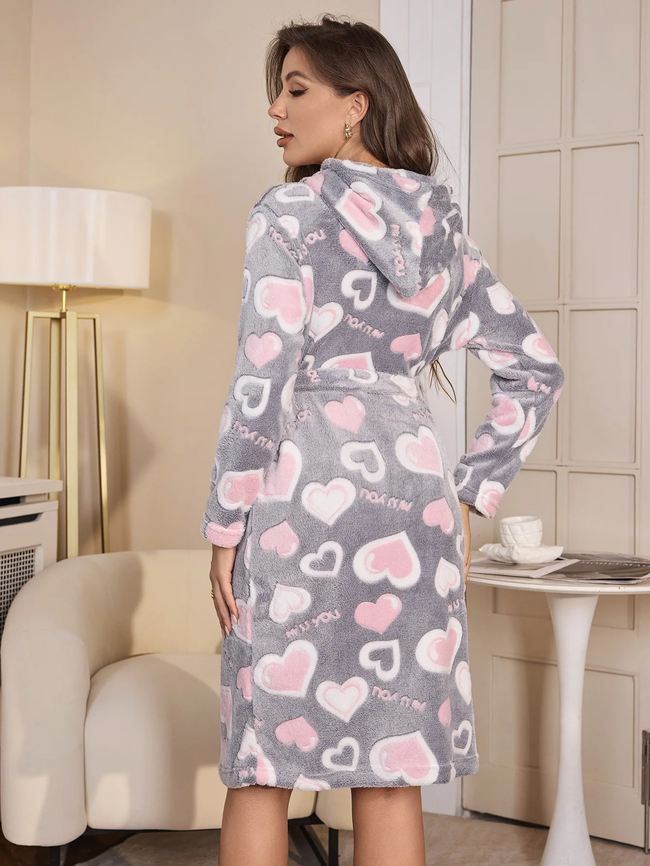 Women’s Winter Plush Velour Robe – Luxury Mid‑Calf Corduroy‑Style Nightwear Long‑Sleeved Tie‑Waist Warm Homewear