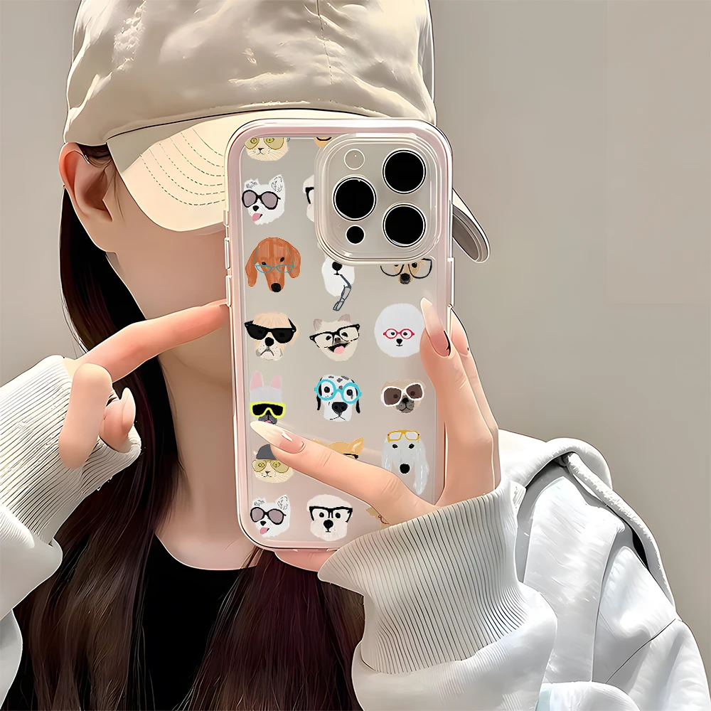 Cute Dogs Pattern Clear Phone Case - Candy Color Soft Cover
