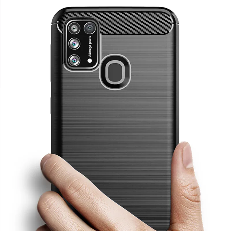 Shockproof Brushed Carbon Fiber Silicone Case - Durable Protective Back Cover