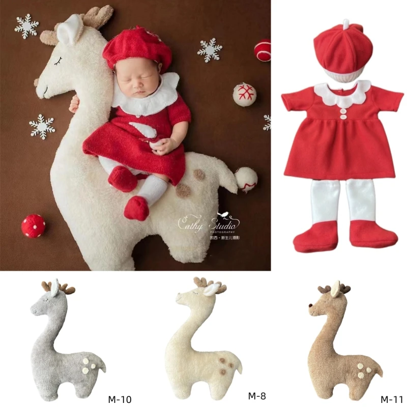 Dvotinst Newborn Baby Photography Props Creative Posing Props Furry Cute Christmas Deer Santa Claus Outfits Studio Photo Props christmas snowman hat bib suit hairball scarf cute baby photo newborn photography props baby shooting accessories