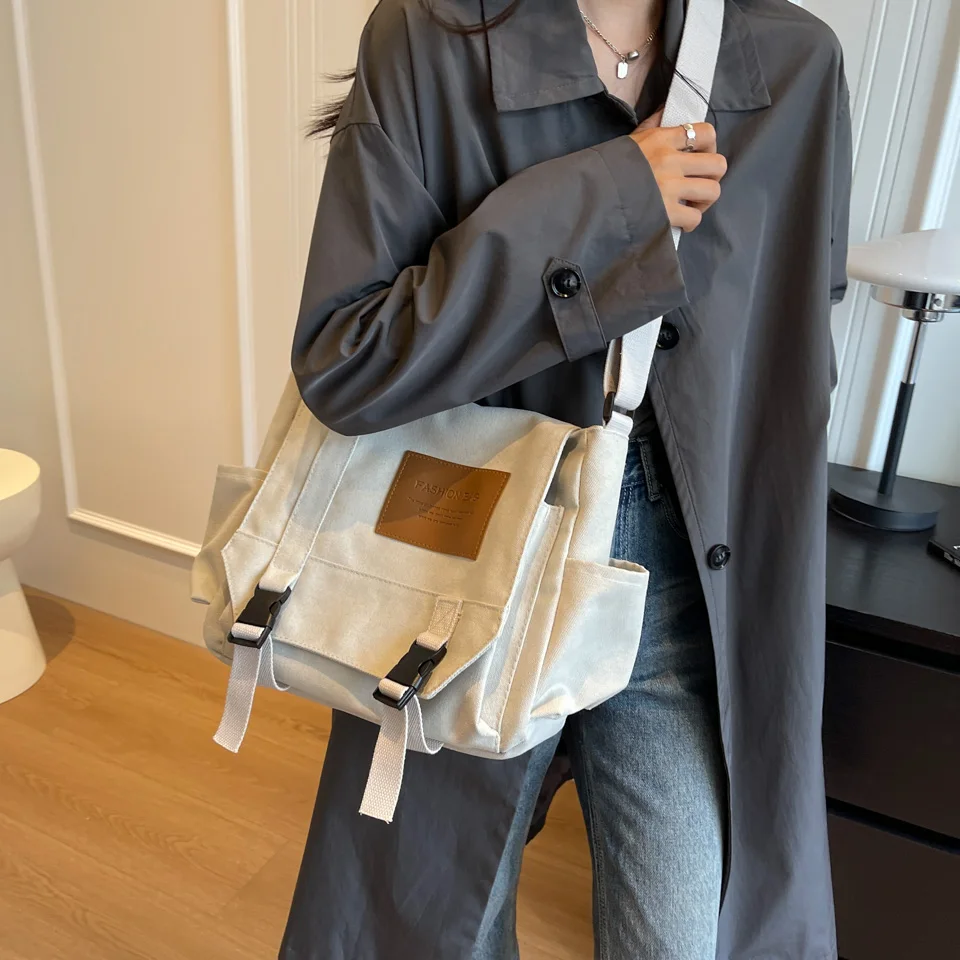 Canvas Women Shoulder Bags Female Messenger Bags Solid Color Travel Crossbody Bag For Ladies Simplicity Retro Handbag